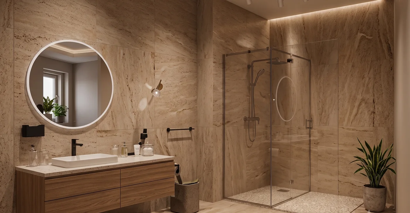 Ambiente bagno dai toni naturali